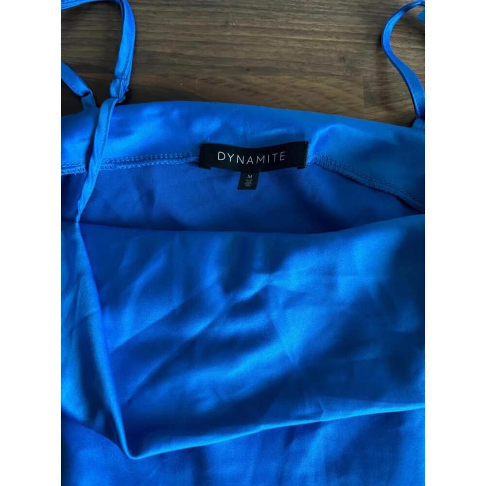Dynamite Royal Blue Satin Cowl Neck Dress - Size Medium - Picture 3 of 4